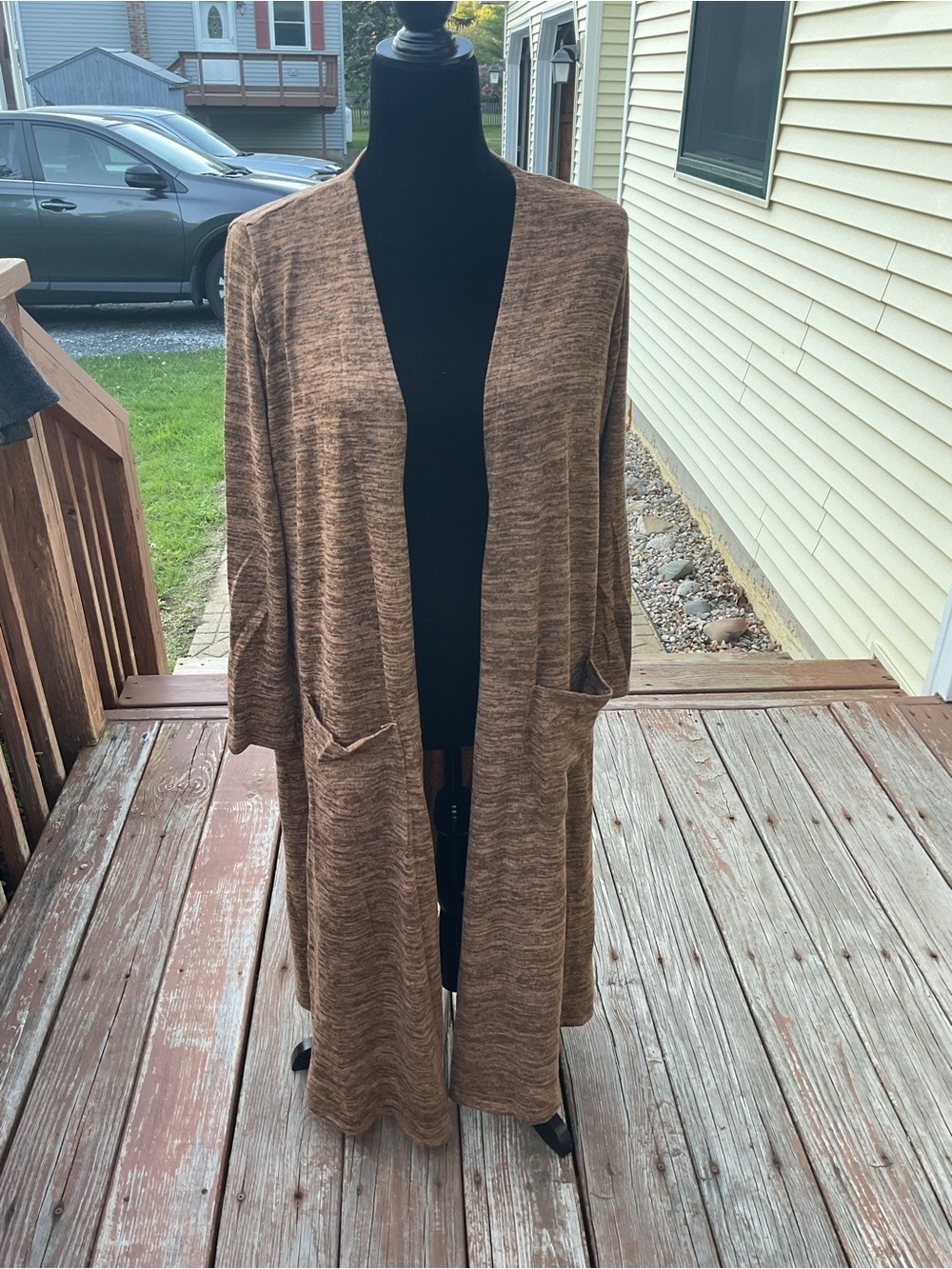 LuLaRoe Long Open-Front Cardigan in Brown Heather